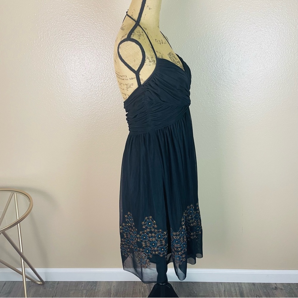 Vtg Maggy London Sequins Black Chiffon Front Beaded Cocktail Dress 12P Evening - Picture 3 of 11